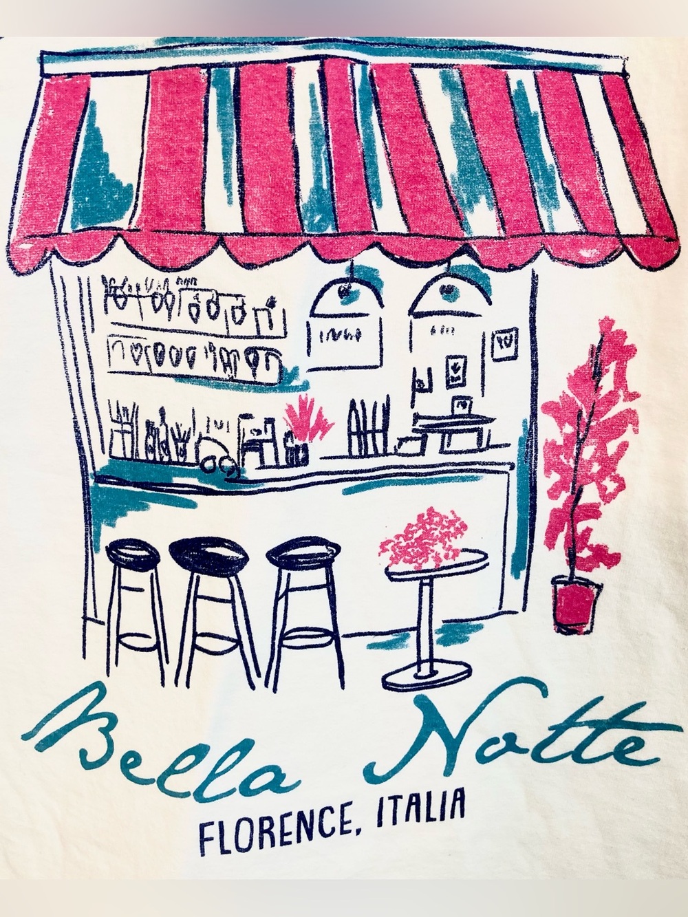 NEW Anthropologie Ristorante Graphic Tee Bella Notte Cotton T-Shirt White/Pink - Picture 5 of 7